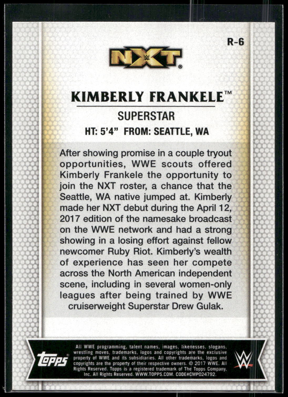 2017 Topps WWE Women's Division #R-6 Kimberly Frankele