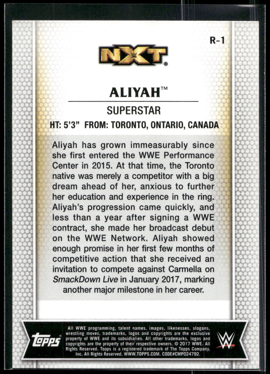 2017 Topps WWE Women's Division #R-1 Aliyah