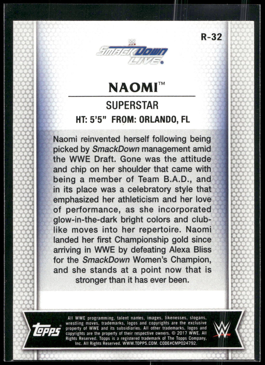 2017 Topps WWE Women's Division #R-32 Naomi