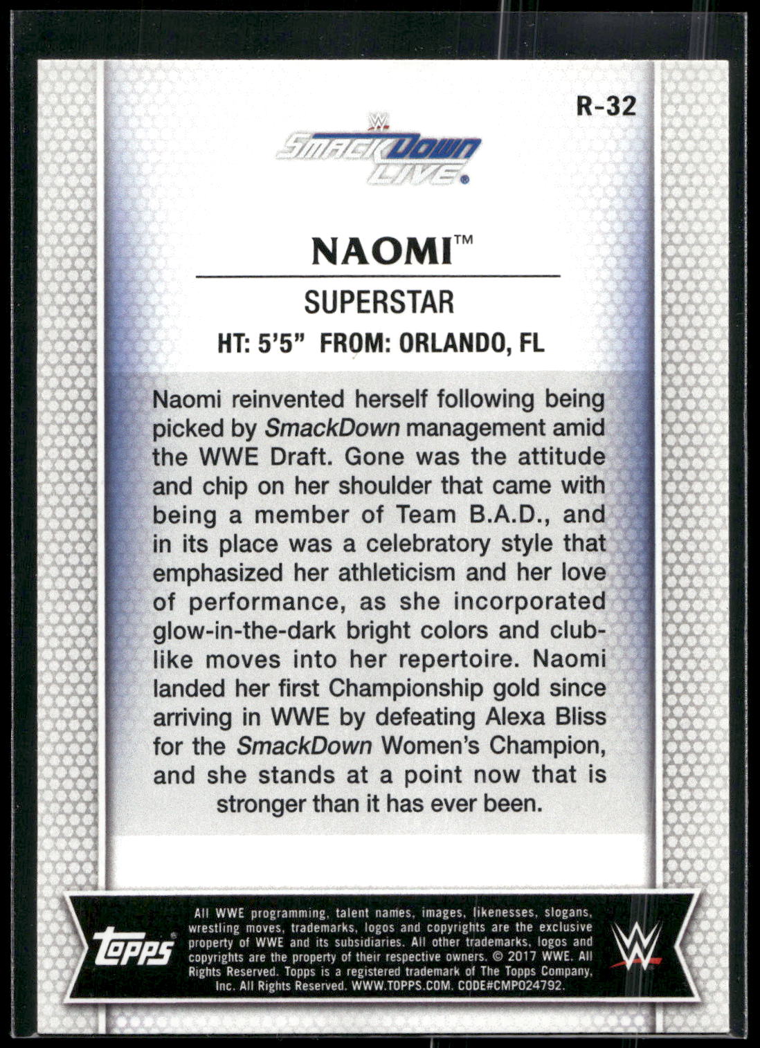 2017 Topps WWE Women's Division #R-32 Naomi