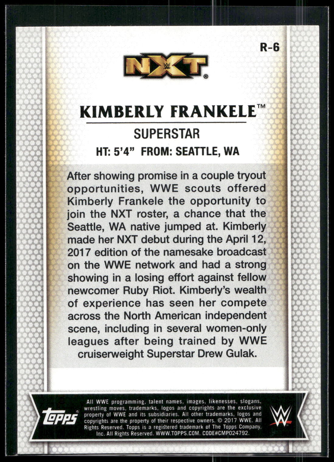 2017 Topps WWE Women's Division #R-6 Kimberly Frankele