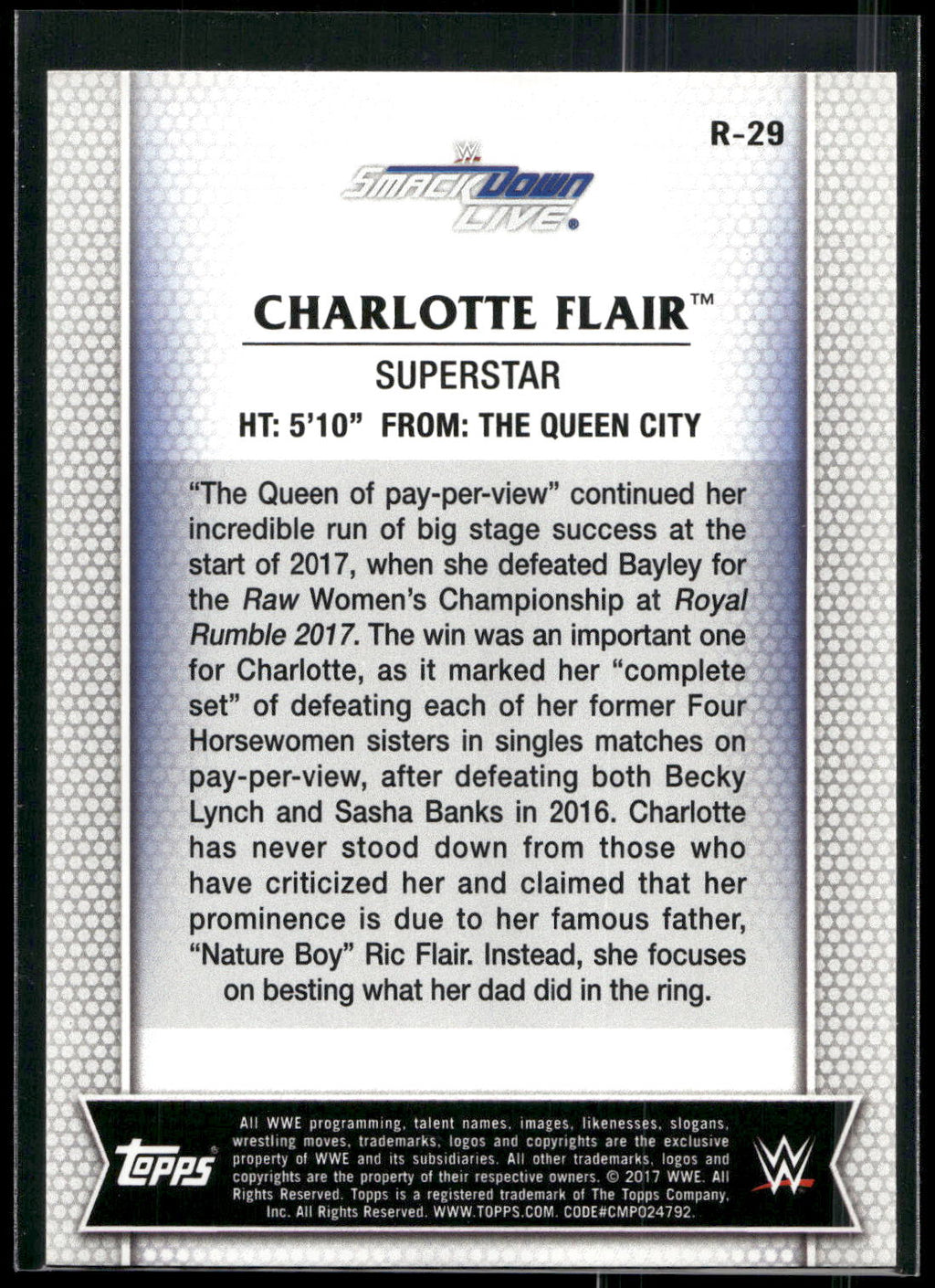 2017 Topps WWE Women's Division #R-29 Charlotte Flair