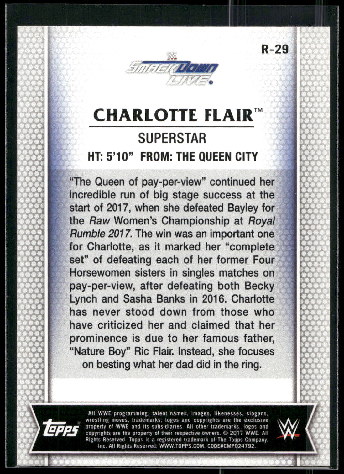 2017 Topps WWE Women's Division #R-29 Charlotte Flair
