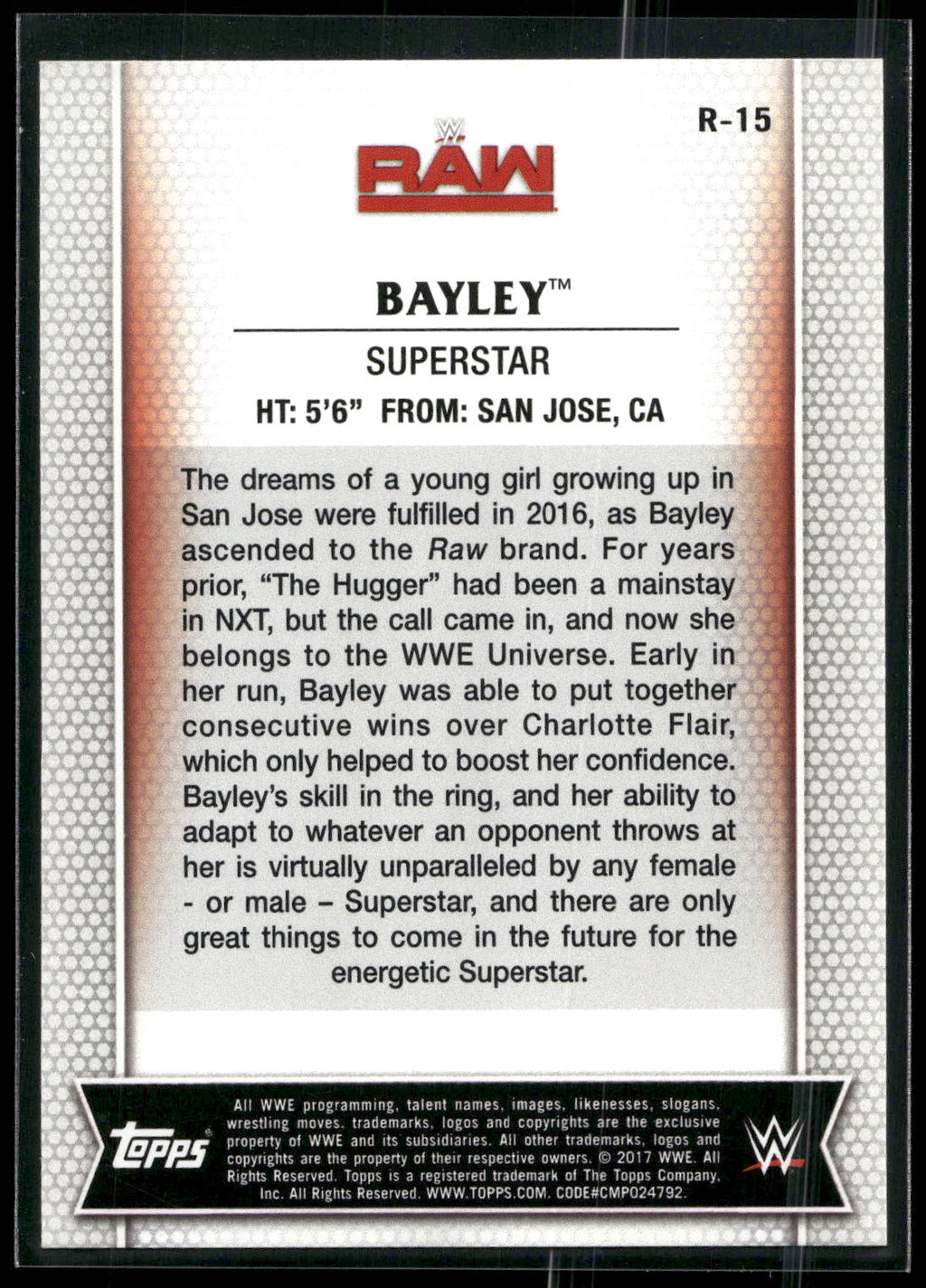 2017 Topps WWE Women's Division #R-15 Bayley