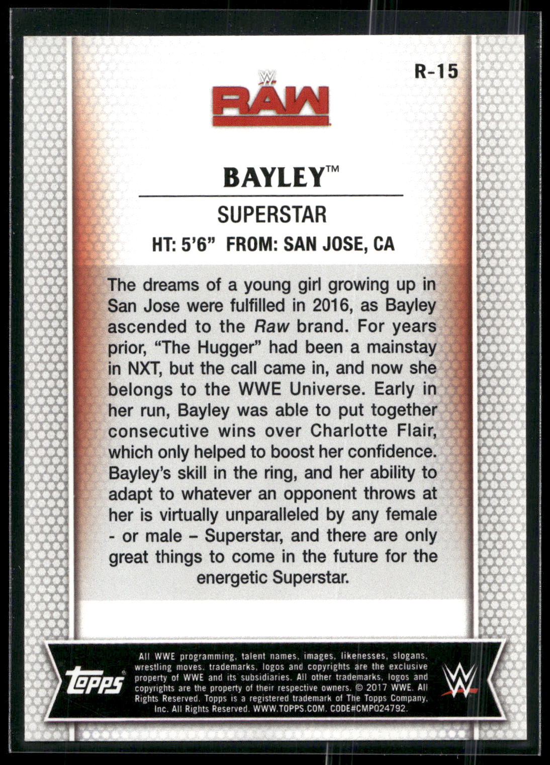 2017 Topps WWE Women's Division #R-15 Bayley