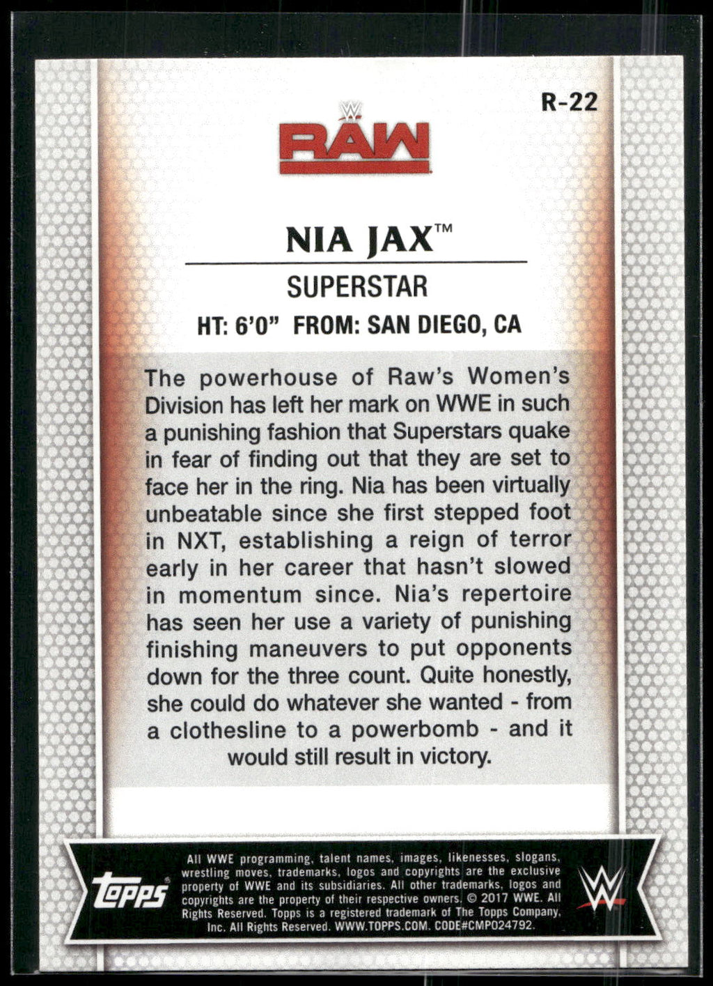 2017 Topps WWE Women's Division #R-22 Nia Jax
