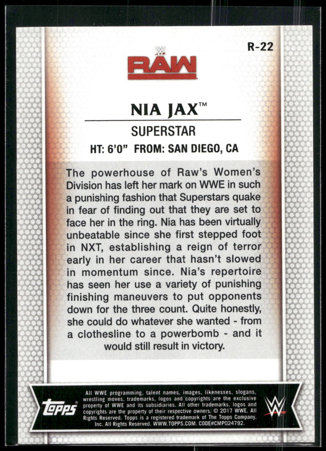 2017 Topps WWE Women's Division #R-22 Nia Jax