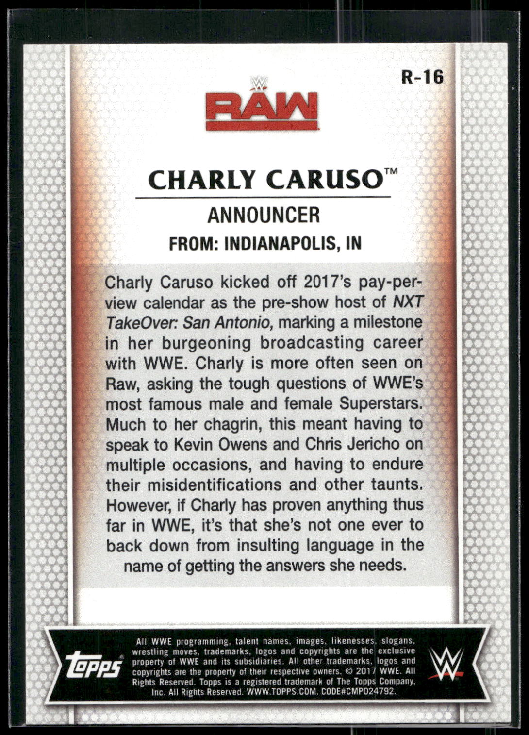 2017 Topps WWE Women's Division #R-16 Charly Caruso
