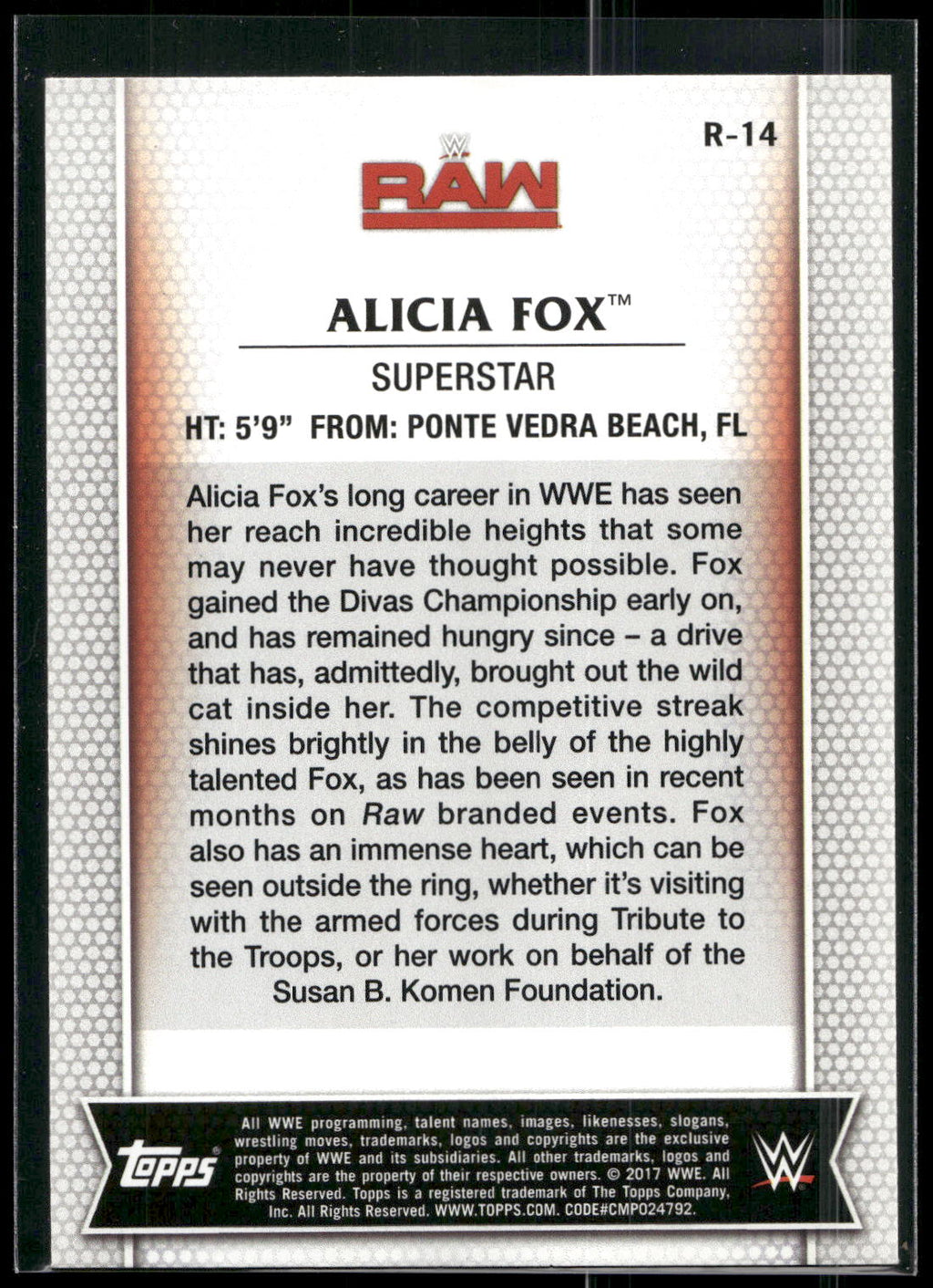 2017 Topps WWE Women's Division #R-14 Alicia Fox