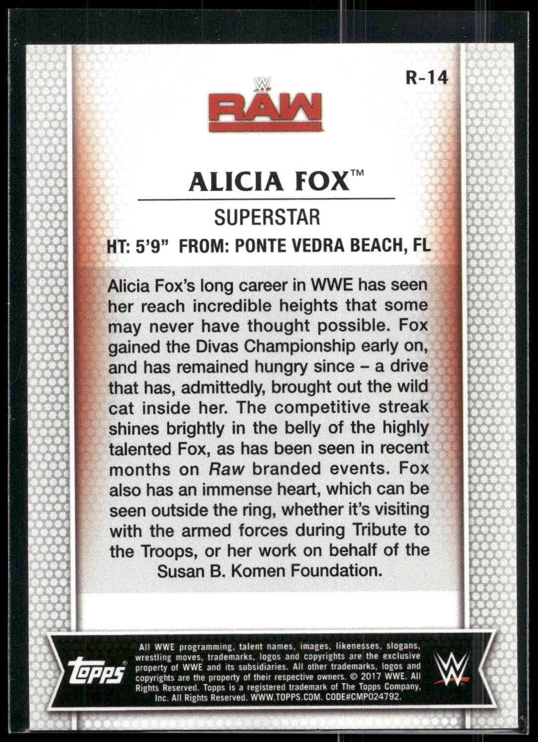 2017 Topps WWE Women's Division #R-14 Alicia Fox