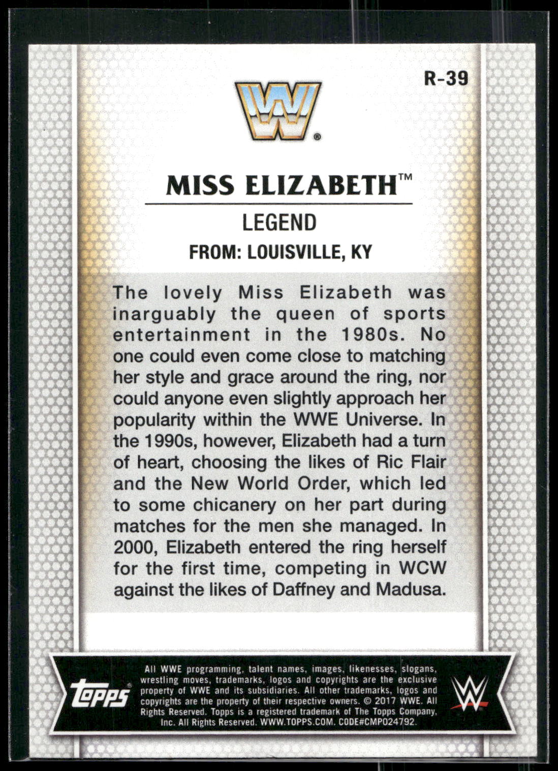 2017 Topps WWE Women's Division #R-39 Miss Elizabeth