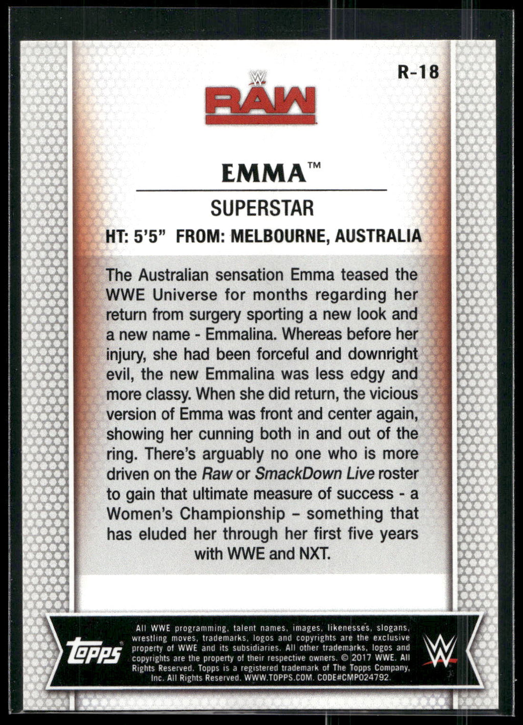 2017 Topps WWE Women's Division #R-18 Emma