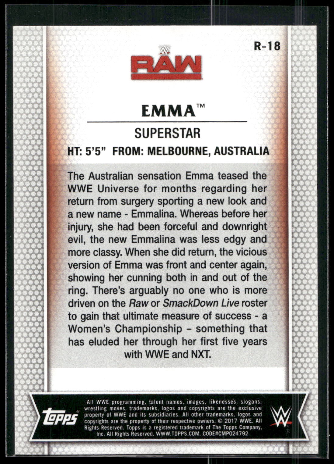 2017 Topps WWE Women's Division #R-18 Emma