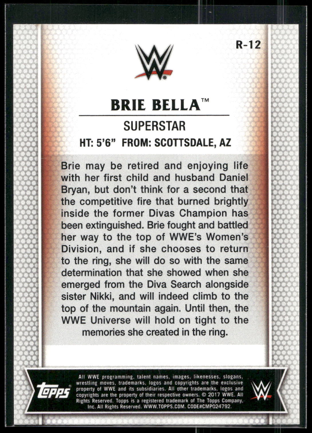 2017 Topps WWE Women's Division #R-12 Brie Bella