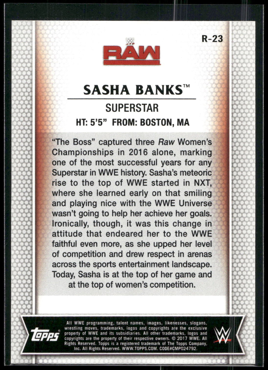 2017 Topps WWE Women's Division #R-23 Sasha Banks