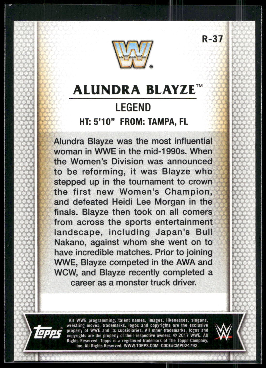 2017 Topps WWE Women's Division #R-37 Alundra Blayze
