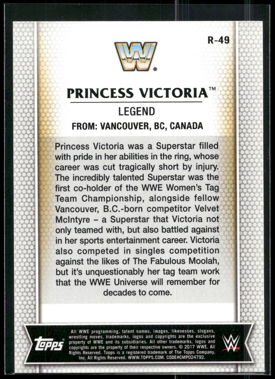 2017 Topps WWE Women's Division #R-49 Princess Victoria