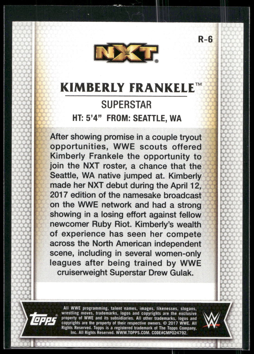 2017 Topps WWE Women's Division #R-6 Kimberly Frankele