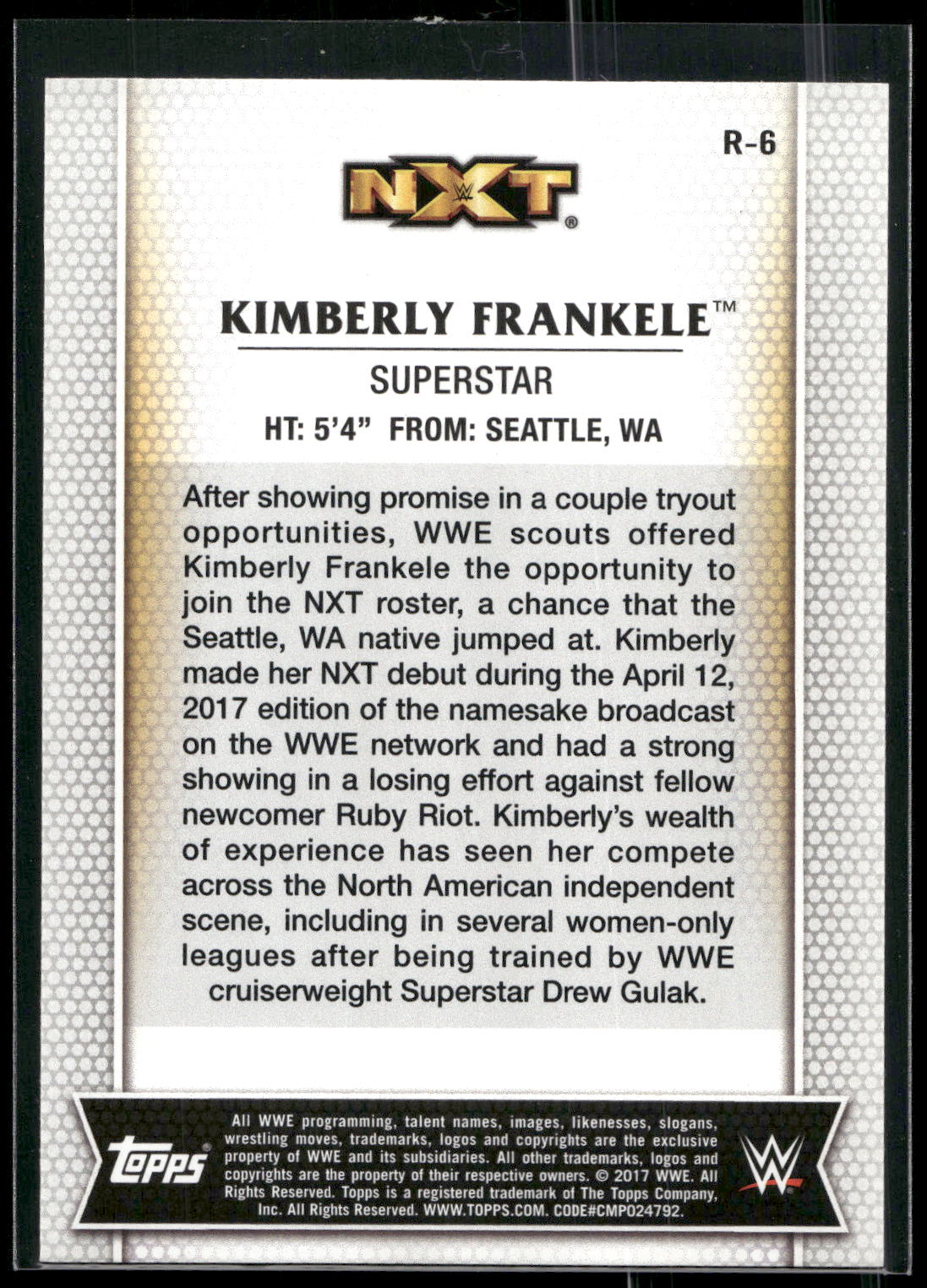 2017 Topps WWE Women's Division #R-6 Kimberly Frankele