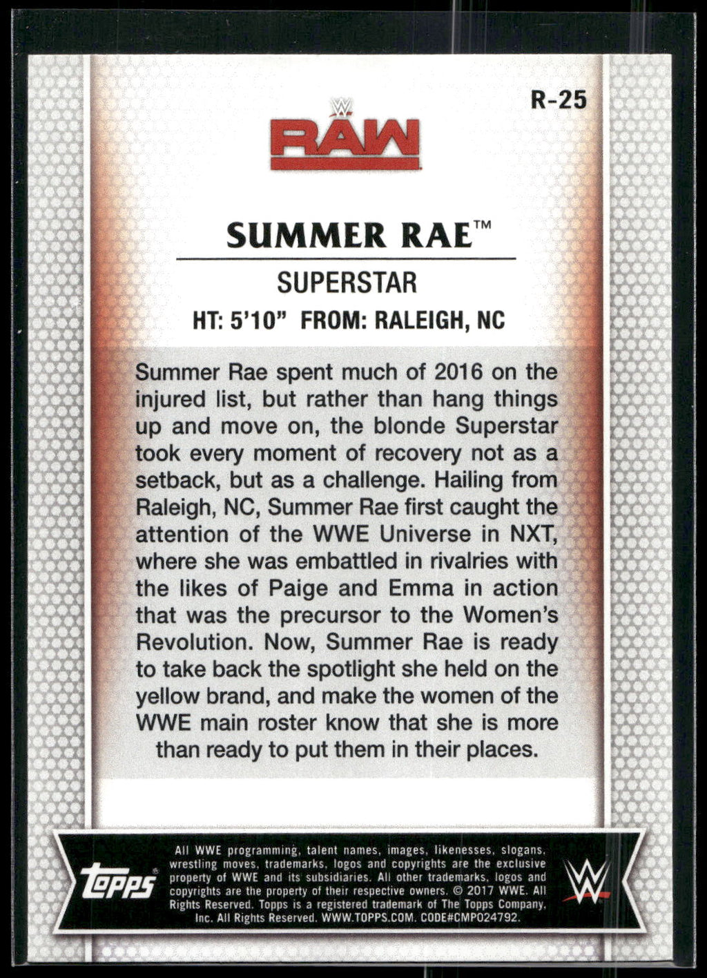 2017 Topps WWE Women's Division #R-25 Summer Rae