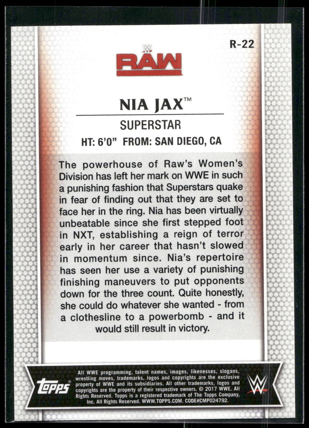 2017 Topps WWE Women's Division #R-22 Nia Jax