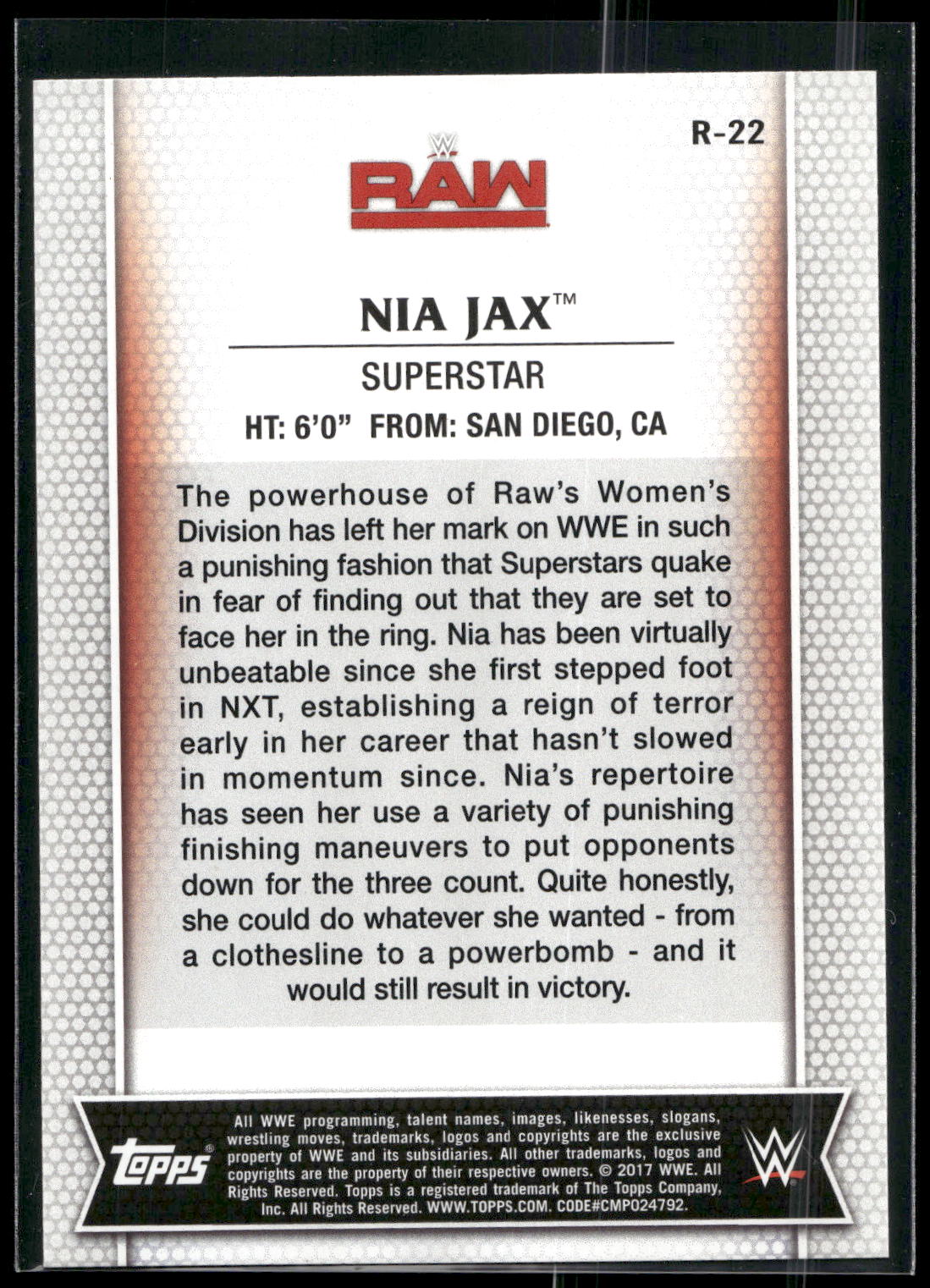 2017 Topps WWE Women's Division #R-22 Nia Jax