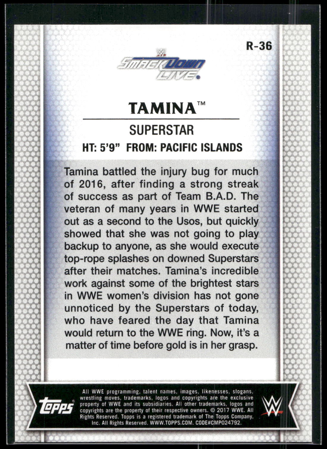 2017 Topps WWE Women's Division #R-36 Tamina