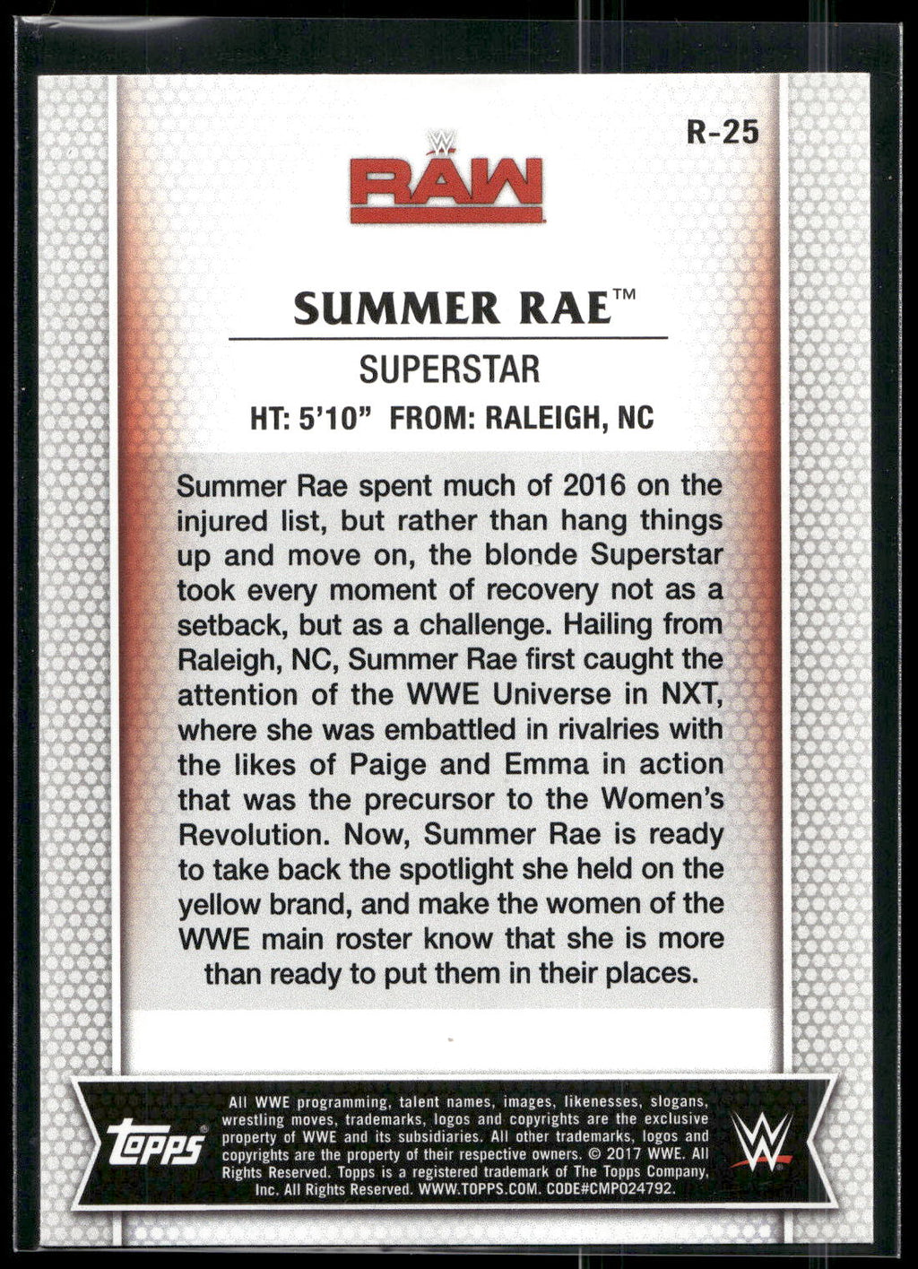 2017 Topps WWE Women's Division #R-25 Summer Rae