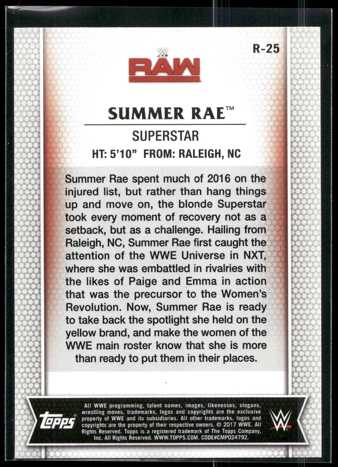 2017 Topps WWE Women's Division #R-25 Summer Rae