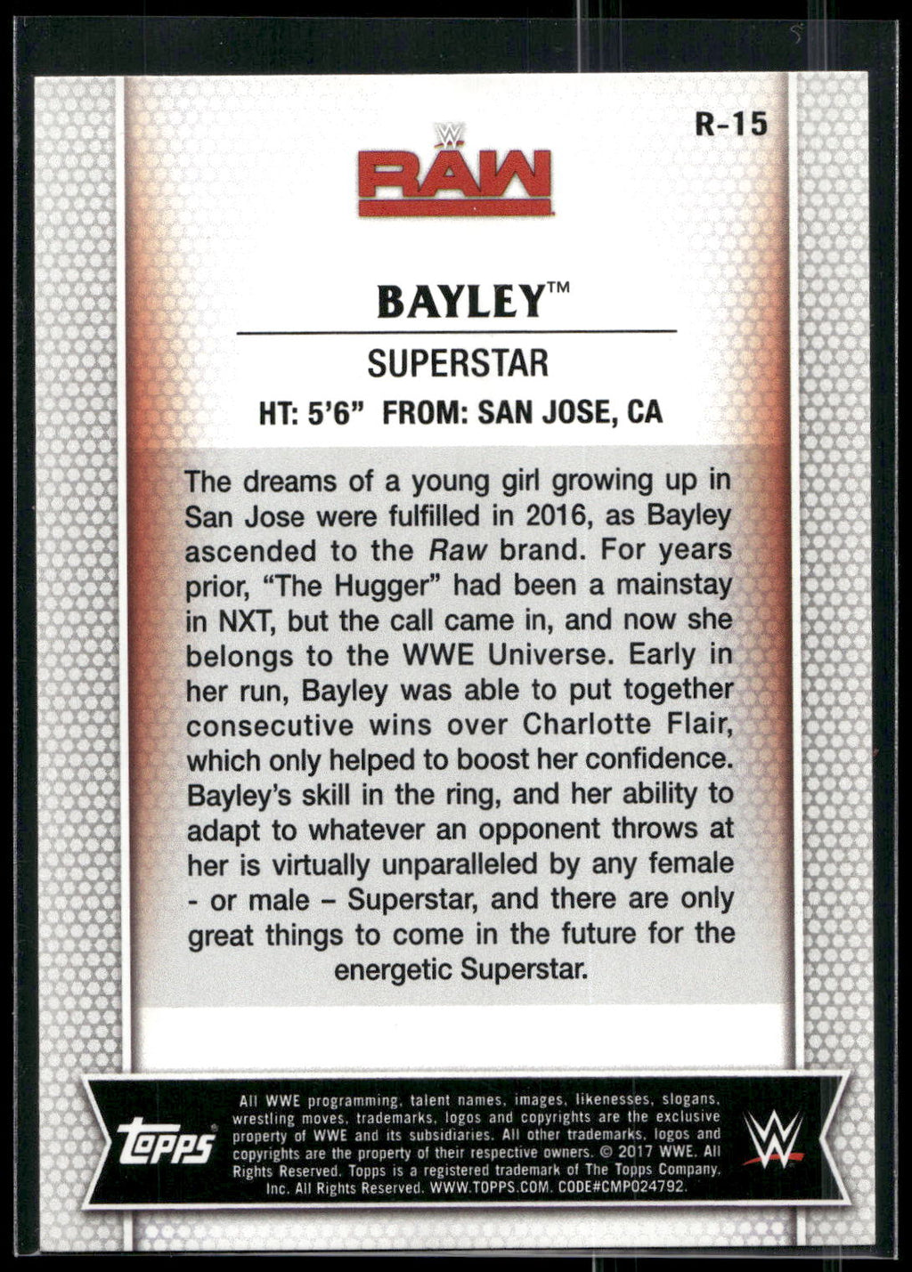 2017 Topps WWE Women's Division #R-15 Bayley