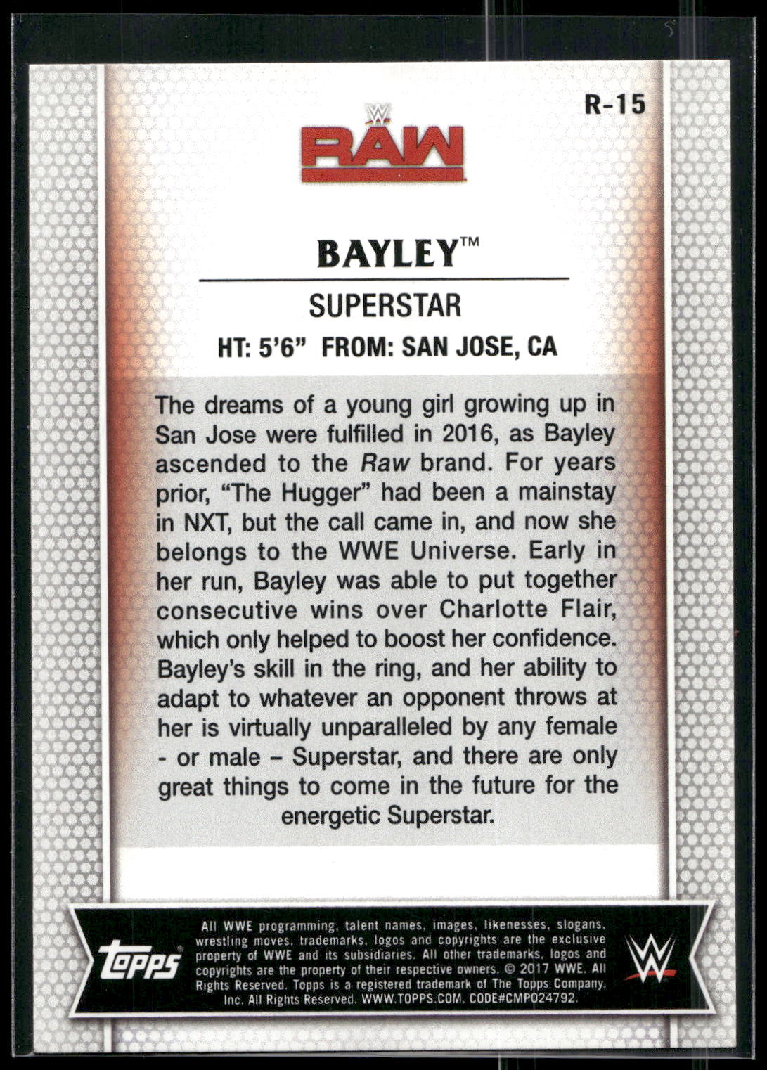 2017 Topps WWE Women's Division #R-15 Bayley
