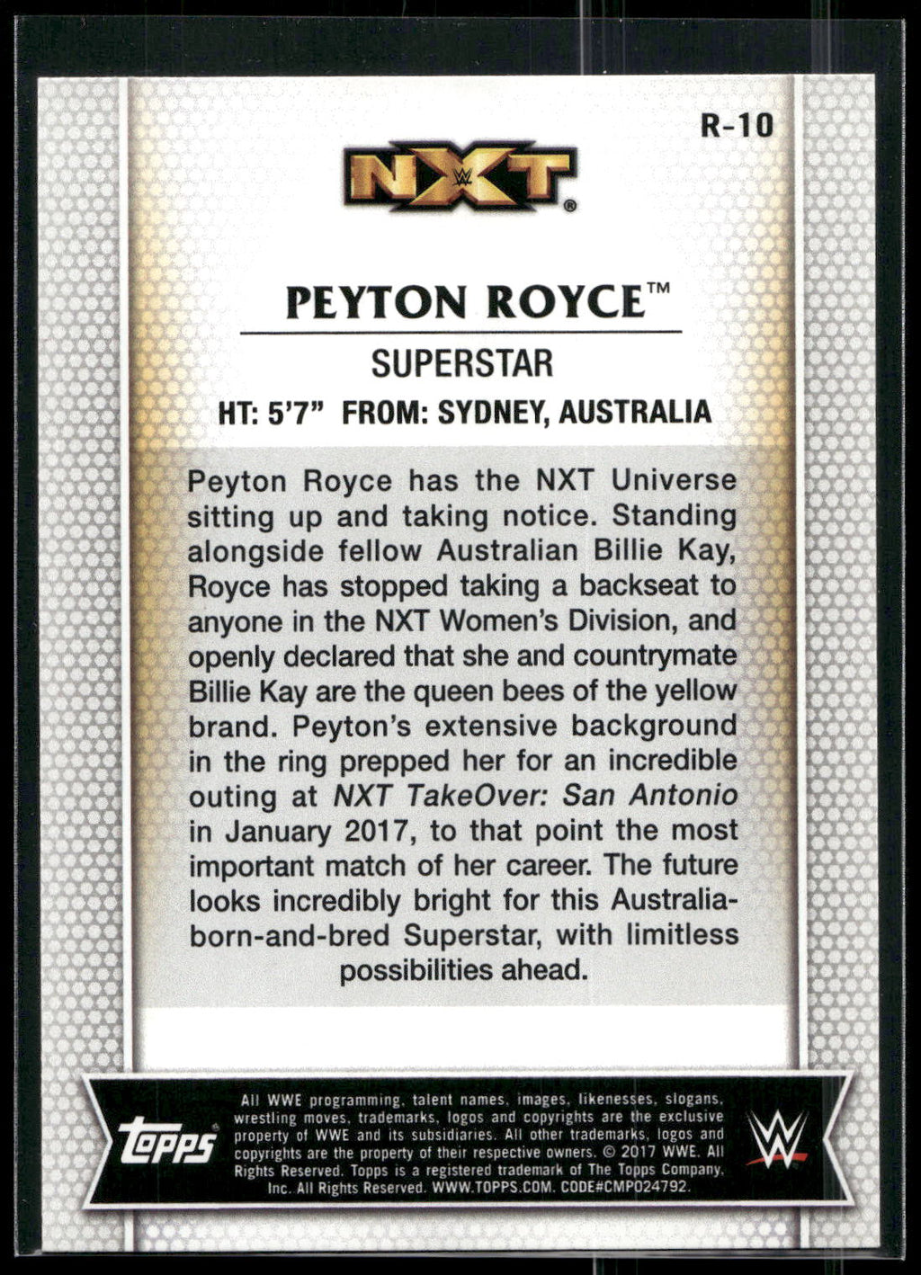 2017 Topps WWE Women's Division #R-10 Peyton Royce
