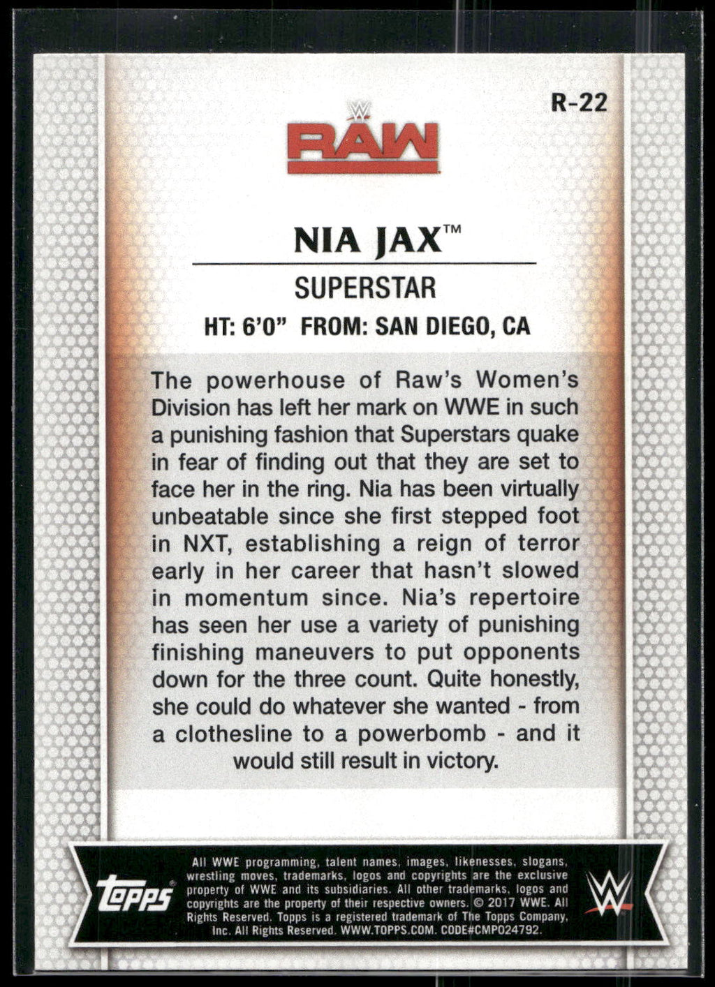 2017 Topps WWE Women's Division #R-22 Nia Jax