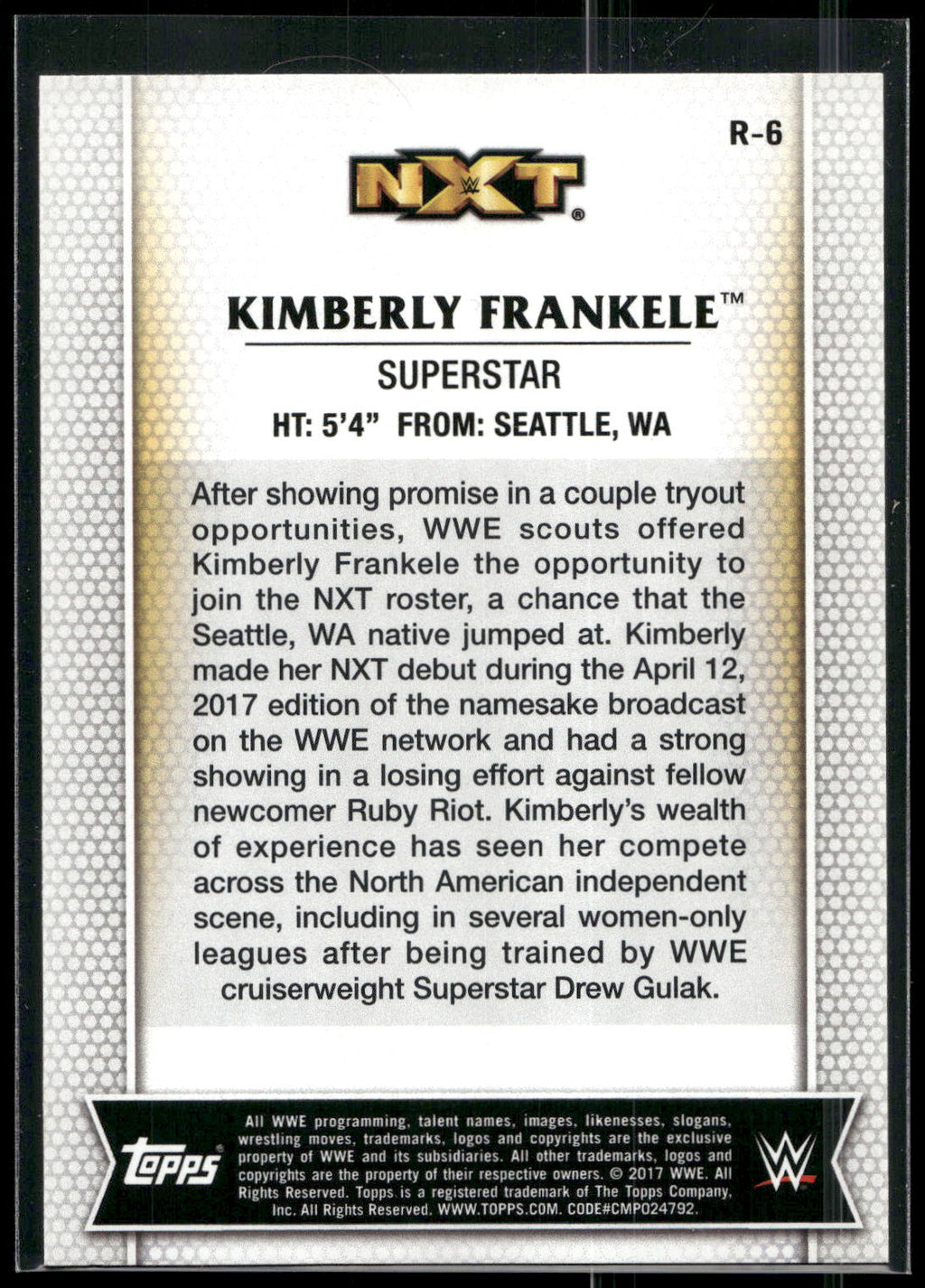 2017 Topps WWE Women's Division #R-6 Kimberly Frankele
