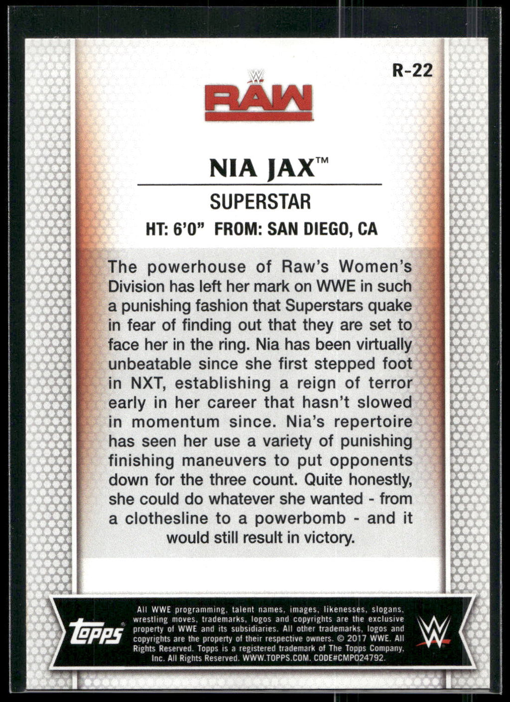 2017 Topps WWE Women's Division #R-22 Nia Jax