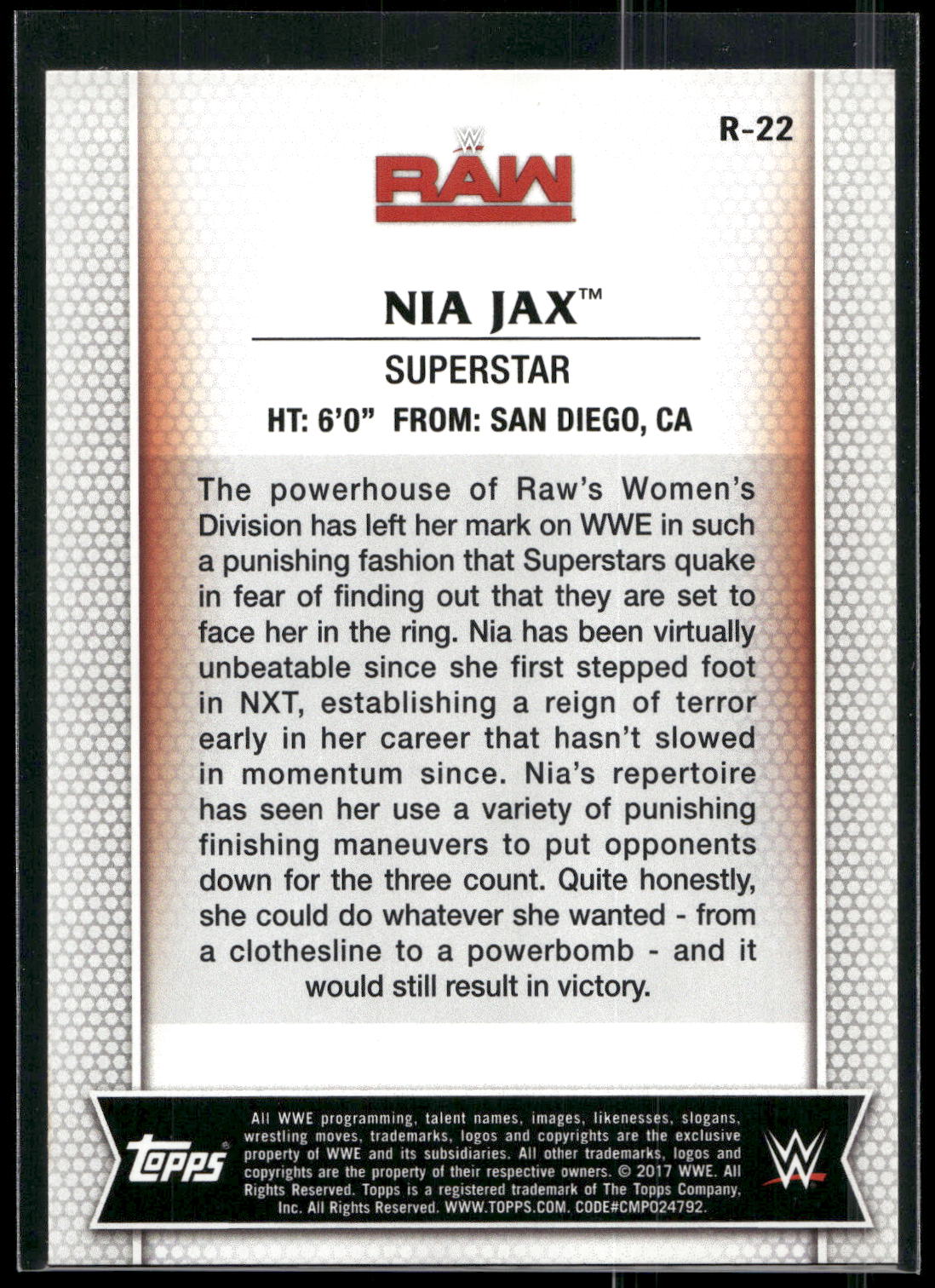 2017 Topps WWE Women's Division #R-22 Nia Jax