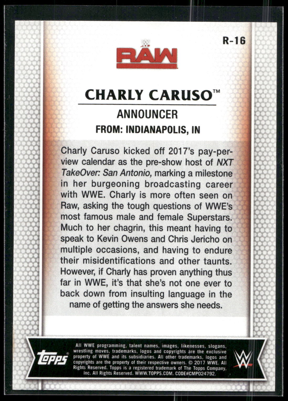 2017 Topps WWE Women's Division #R-16 Charly Caruso