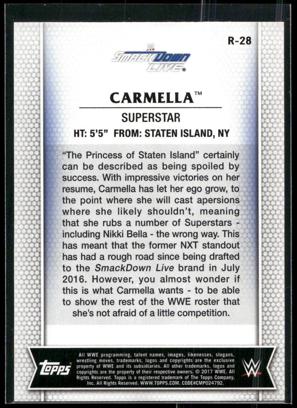 2017 Topps WWE Women's Division #R-28 Carmella