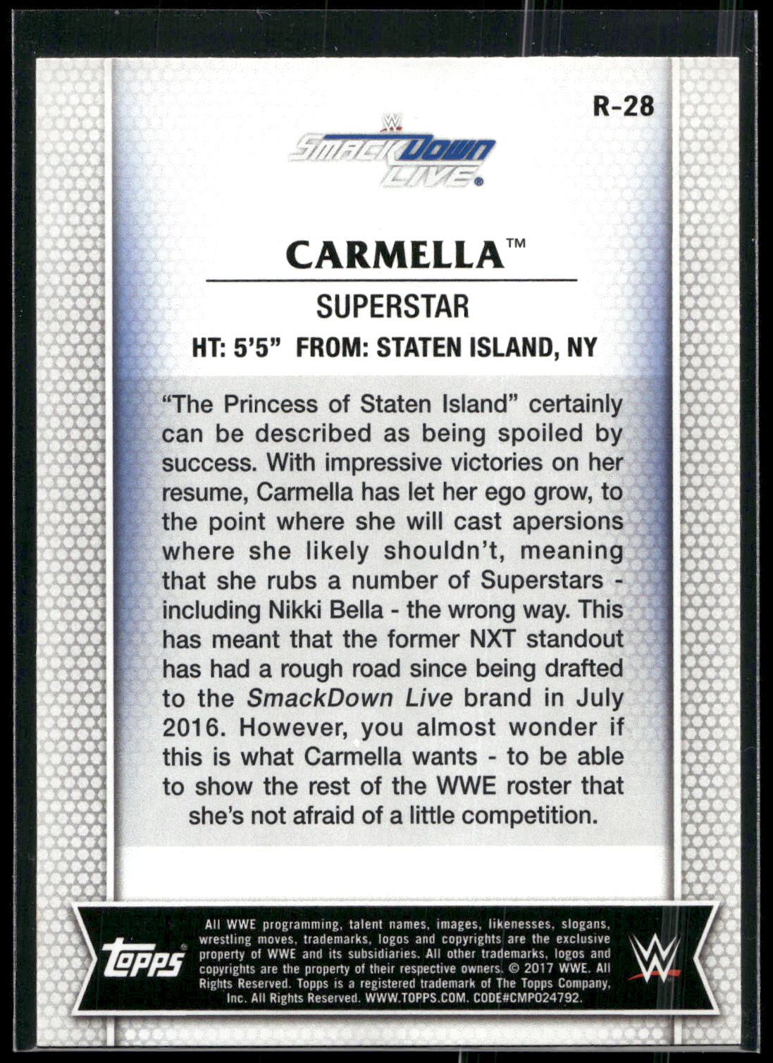2017 Topps WWE Women's Division #R-28 Carmella