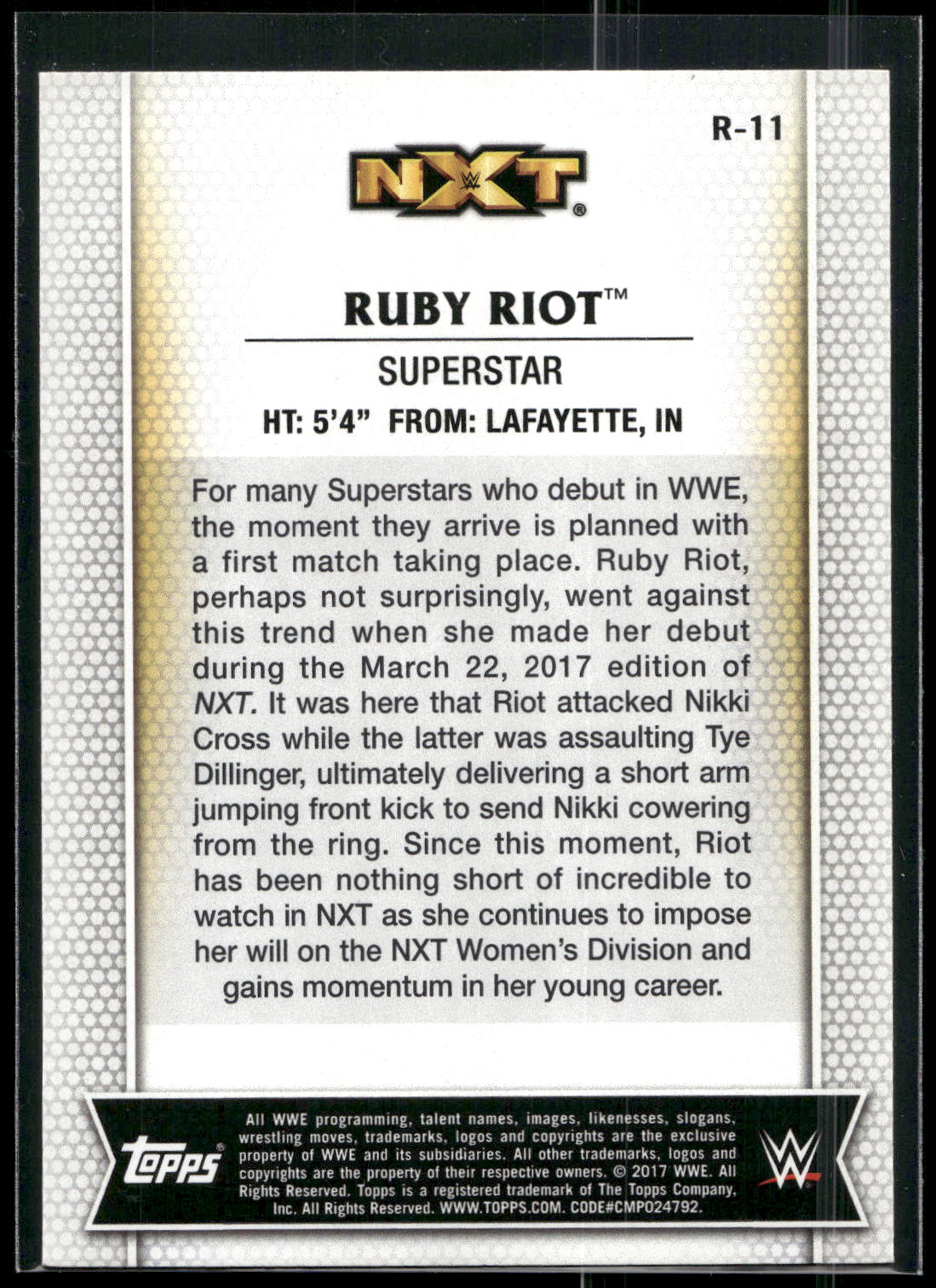 2017 Topps WWE Women's Division #R-11 Ruby Riot