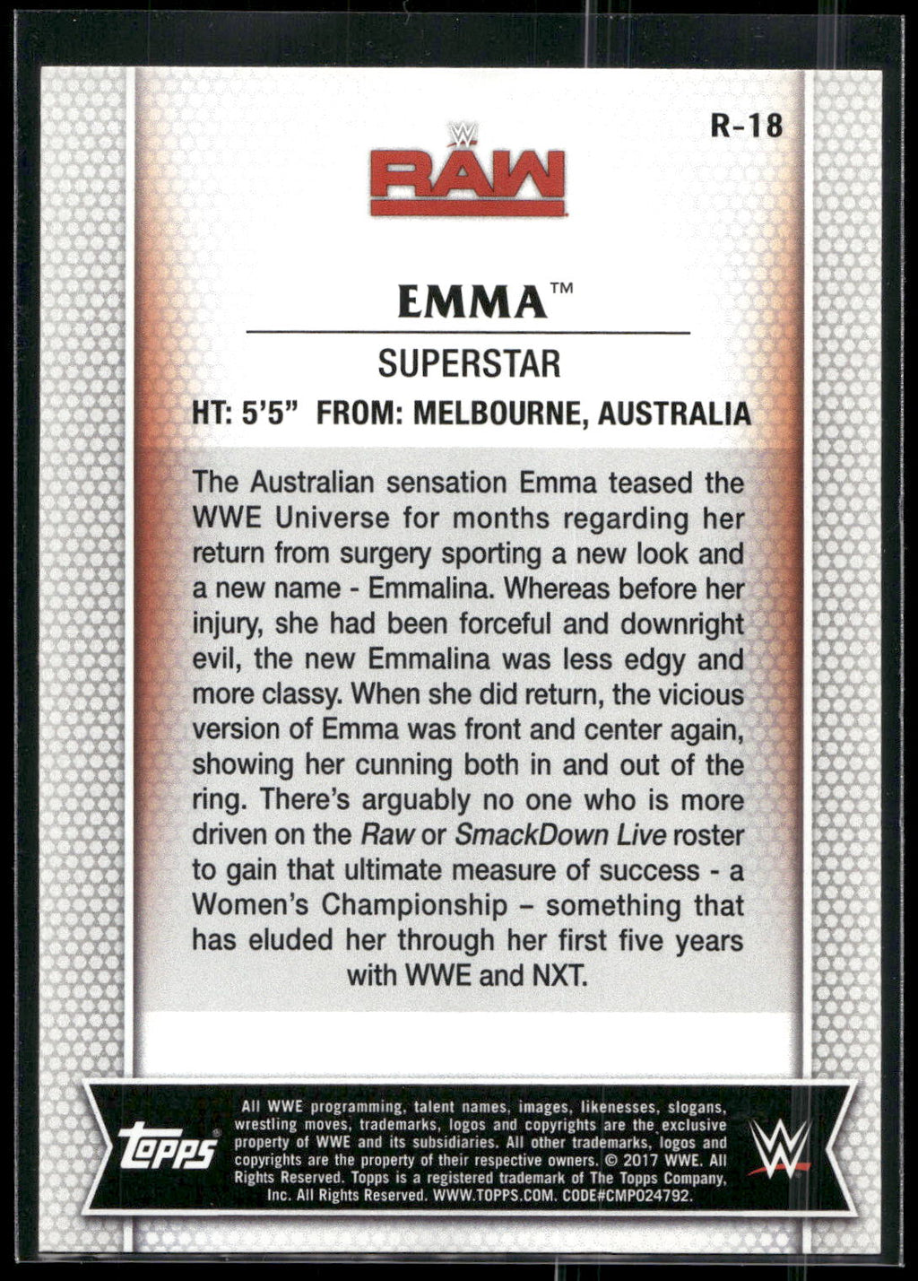 2017 Topps WWE Women's Division #R-18 Emma