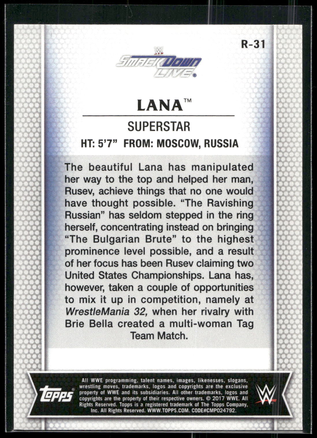 2017 Topps WWE Women's Division #R-31 Lana