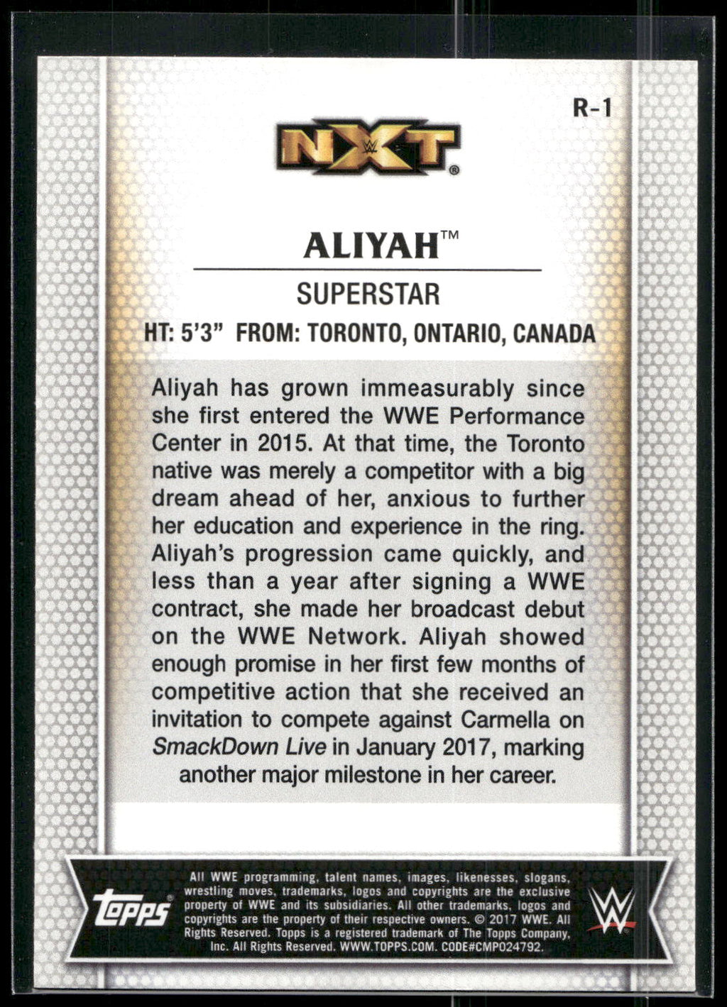 2017 Topps WWE Women's Division #R-1 Aliyah