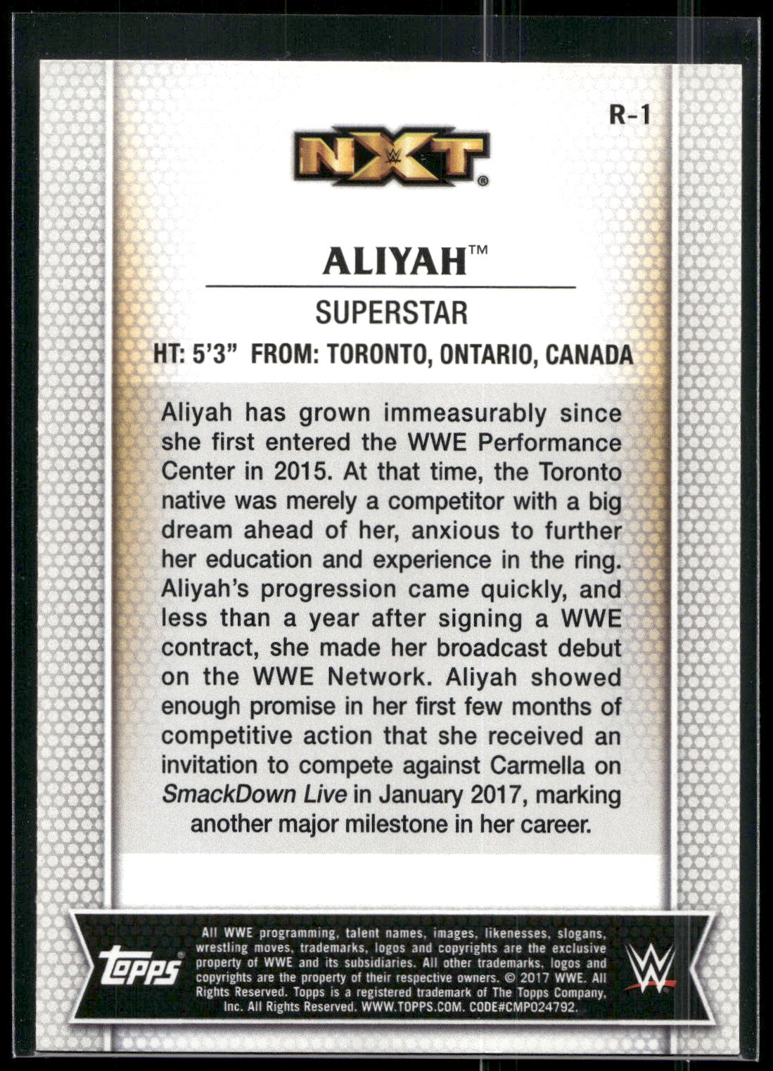 2017 Topps WWE Women's Division #R-1 Aliyah