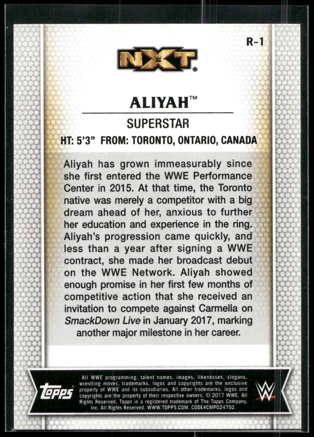 2017 Topps WWE Women's Division #R-1 Aliyah