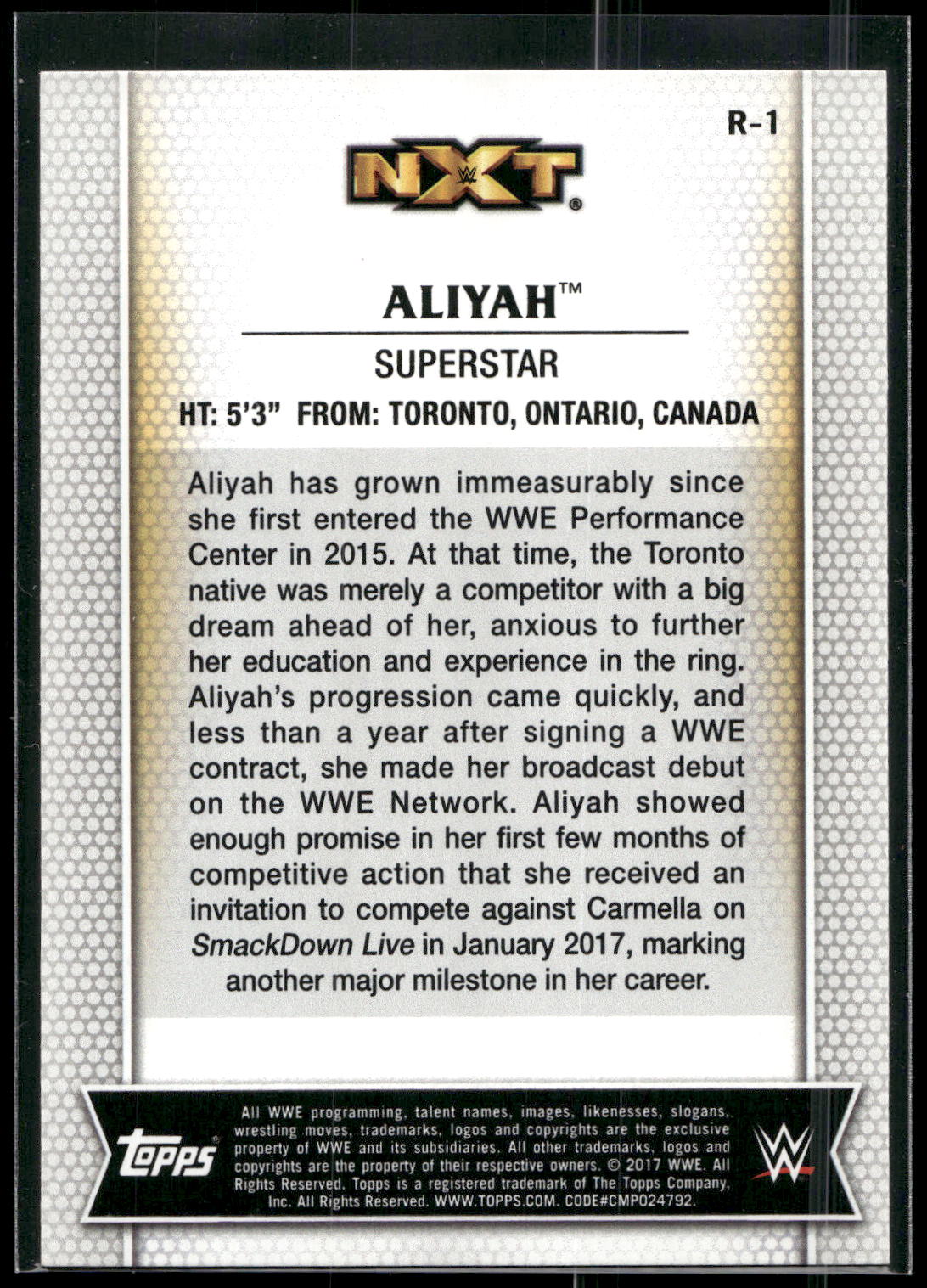 2017 Topps WWE Women's Division #R-1 Aliyah