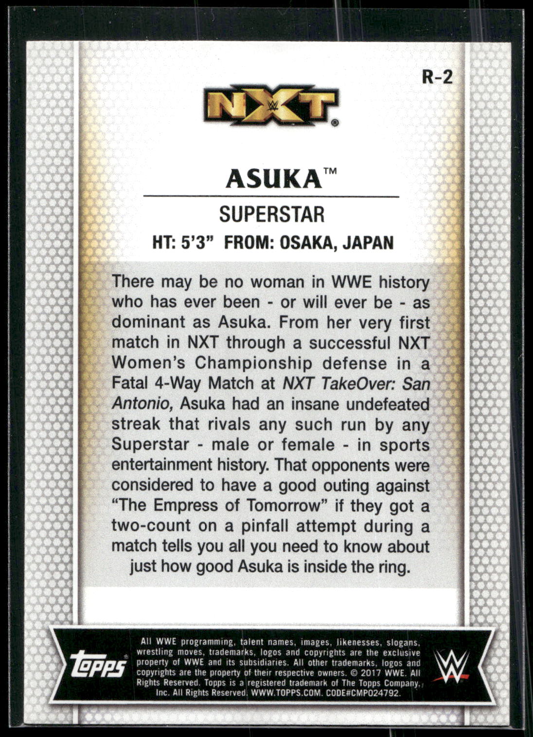2017 Topps WWE Women's Division #R-2 Asuka