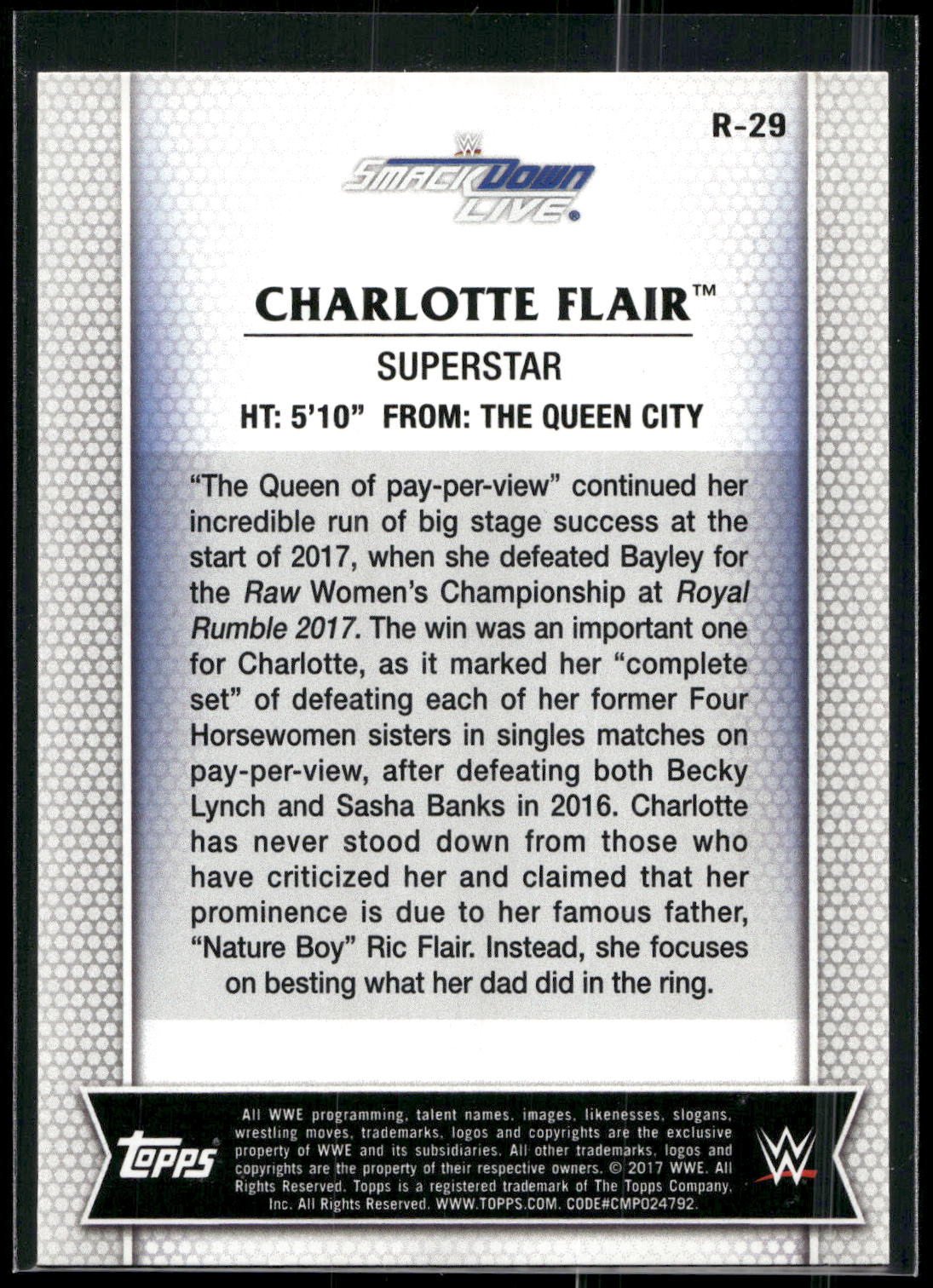 2017 Topps WWE Women's Division #R-29 Charlotte Flair