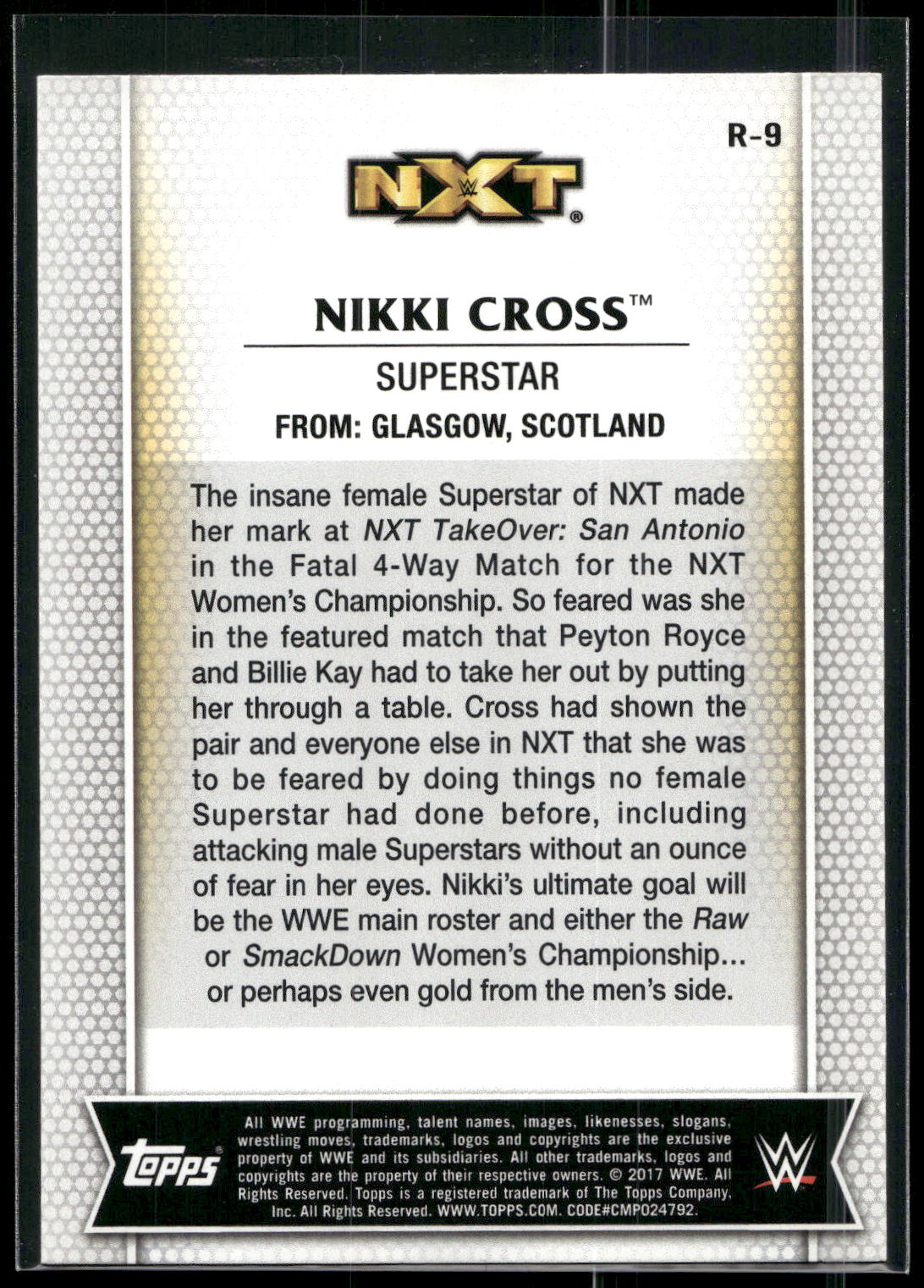 2017 Topps WWE Women's Division #R-9 Nikki Cross