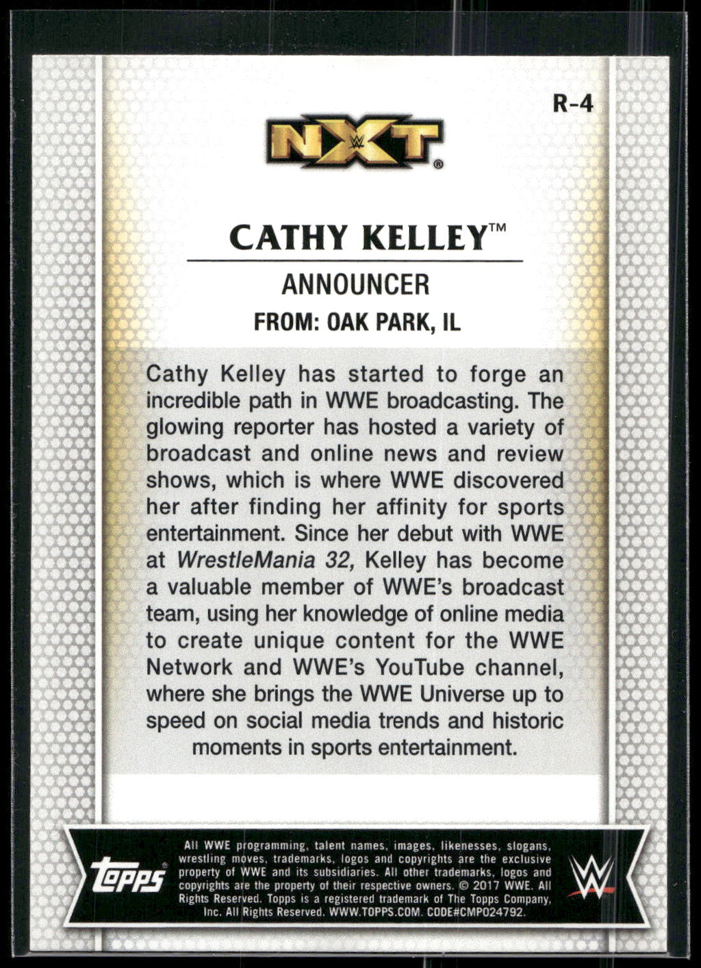 2017 Topps WWE Women's Division #R-4 Cathy Kelley